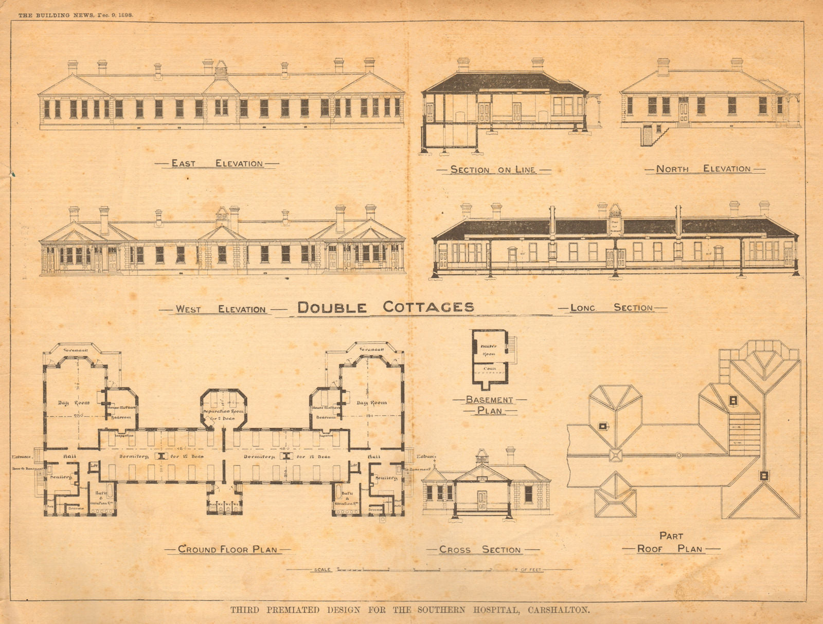 Design for the Southern Hospital, Carshalton. Double Cottages. London 1898